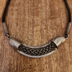 Sterling Silver and Black Braided Necklace